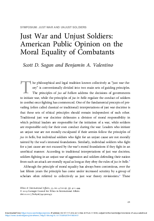 (PDF) Just War and Unjust Soldiers: American Public Opinion on the ...