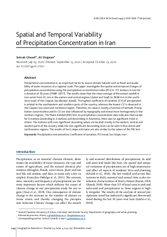 (PDF) Spatial and temporal variability of precipitation concentration ...