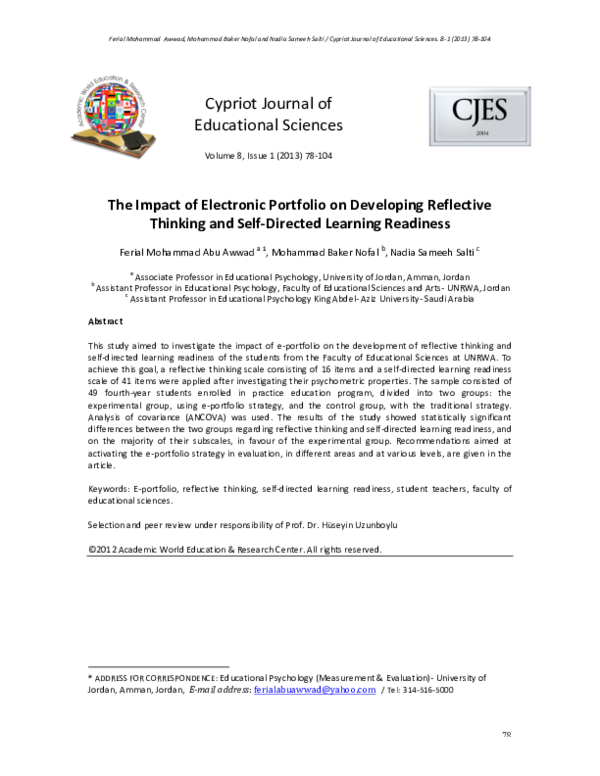 (PDF) The Impact of Electronic Portfolio on Developing Reflective ...