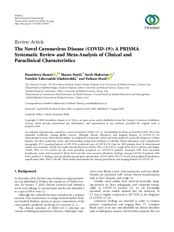 (PDF) The Novel Coronavirus Disease (COVID-19): A PRISMA Systematic ...