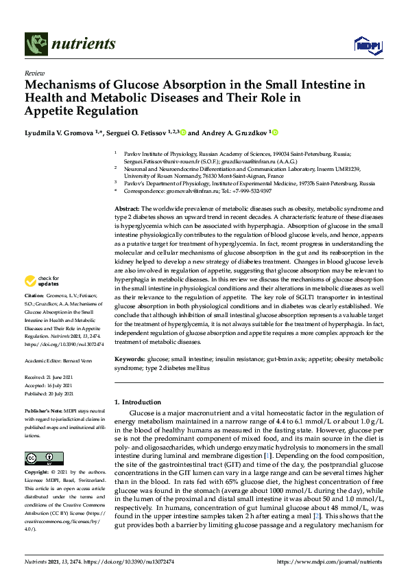 (PDF) Mechanisms of Glucose Absorption in the Small Intestine in Health ...