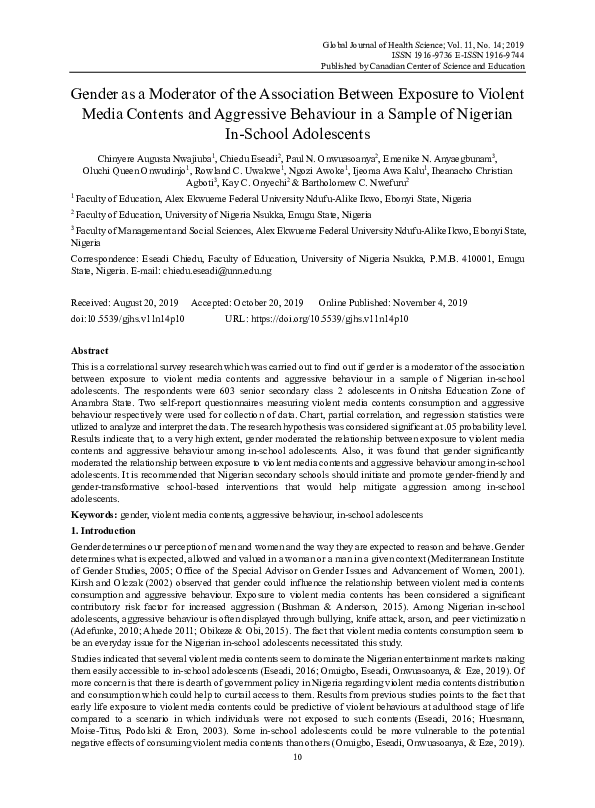 (PDF) Gender as a Moderator of the Association Between Exposure to ...