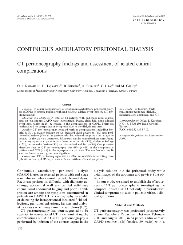 (PDF) Continuous ambulatory peritoneal dialysis. CT peritoneography ...