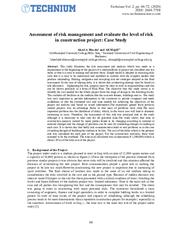 (PDF) Assessment of risk management and evaluate the level of risk in ...
