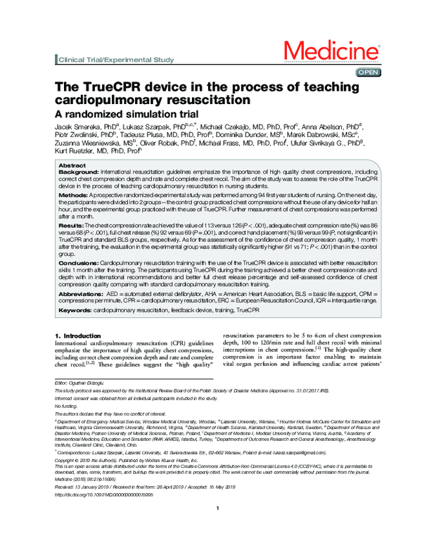 (PDF) The TrueCPR device in the process of teaching cardiopulmonary ...