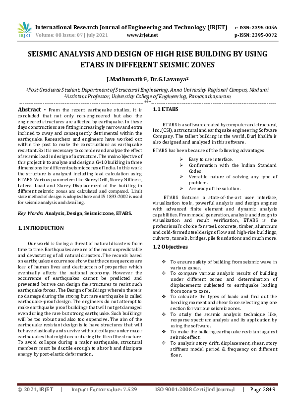 (PDF) IRJET- SEISMIC ANALYSIS AND DESIGN OF HIGH RISE BUILDING BY USING ...