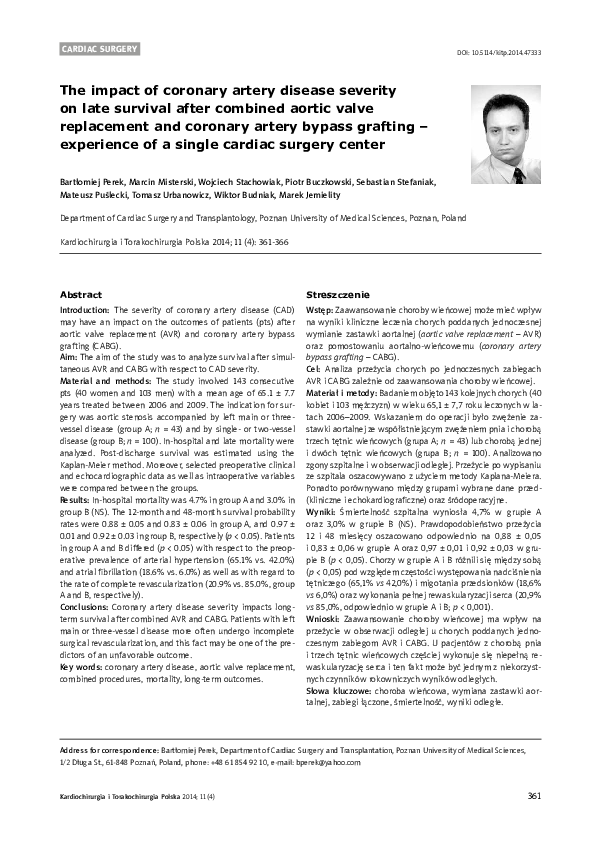 (PDF) CARDIAC SURGERY The impact of coronary artery disease severity on ...