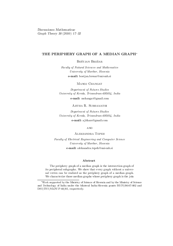 (PDF) The periphery graph of a median graph