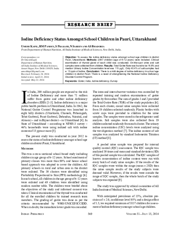 (PDF) Iodine deficiency status amongst school children in Pauri ...