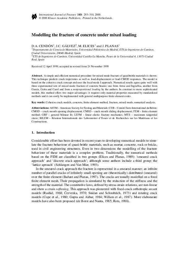 (PDF) Modelling the fracture of concrete under mixed loading