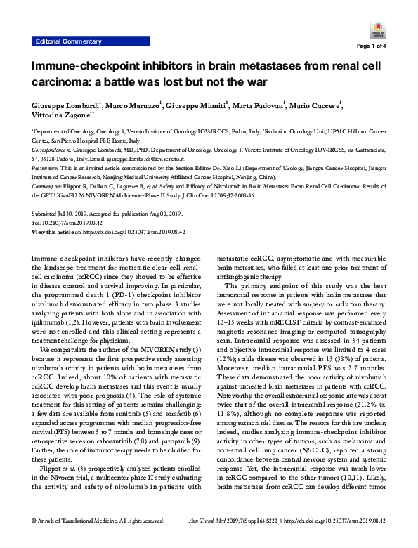 (PDF) Immune-checkpoint inhibitors in brain metastases from renal cell ...