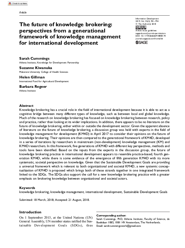 (PDF) The future of knowledge brokering: perspectives from a ...