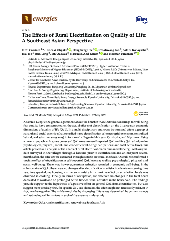 (PDF) The Effects of Rural Electrification on Quality of Life: A ...