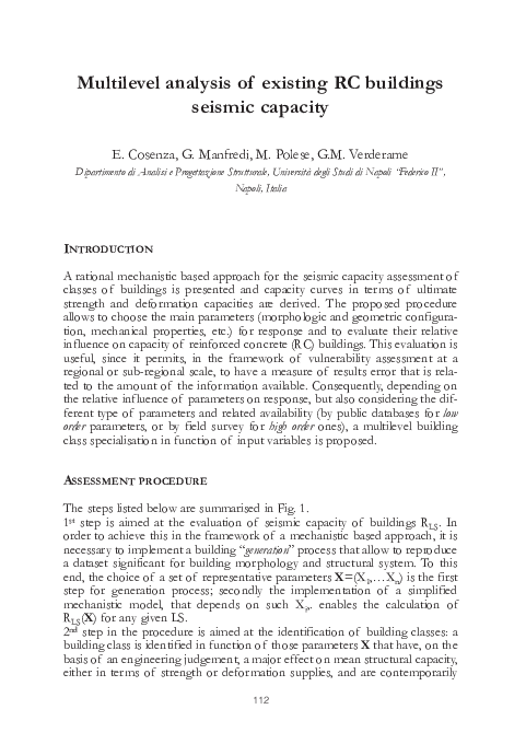 (PDF) Multilevel analysis of existing RC buildings seismic capacity