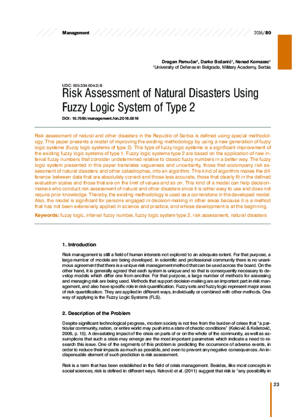 (PDF) Risk Assessment of Natural Disasters Using Fuzzy Logic System of ...