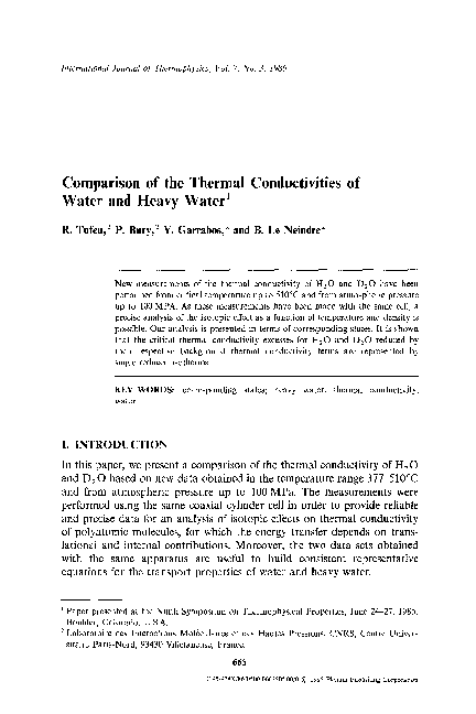(PDF) Comparison of the thermal conductivities of water and heavy water