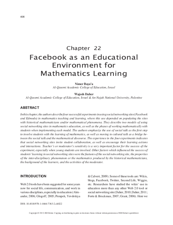 (PDF) Facebook as an Educational Environment for Mathematics Learning