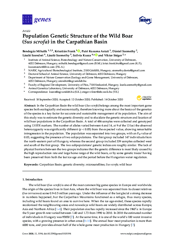 (PDF) Population Genetic Structure of the Wild Boar (Sus scrofa) in the ...