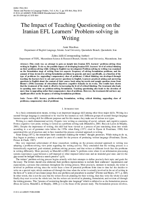 (PDF) The Impact of Teaching Questioning on the Iranian EFL Learners ...