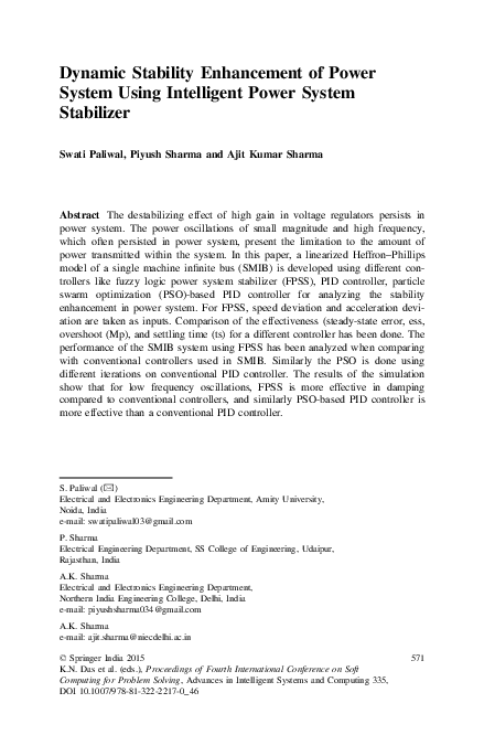 (PDF) Dynamic Stability Enhancement of Power System Using Intelligent ...