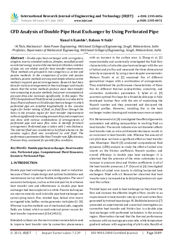 (PDF) IRJET- CFD Analysis of Double Pipe Heat Exchanger by Using ...