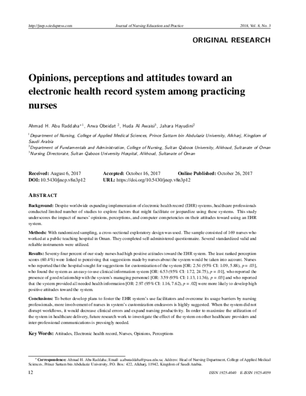 (PDF) Opinions, perceptions and attitudes toward an electronic health ...