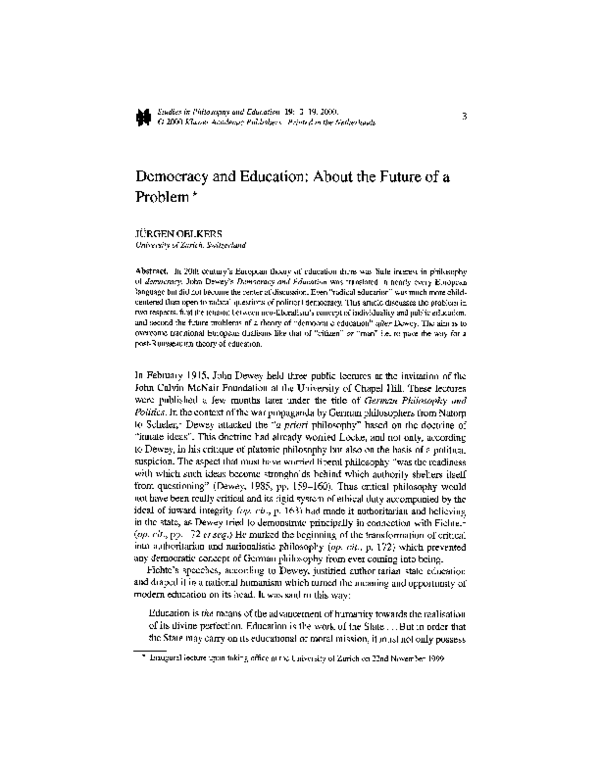 (PDF) Democracy and education: About the future of a problem