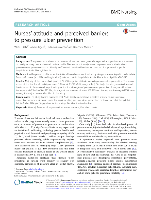 (PDF) Nurses’ attitude and perceived barriers to pressure ulcer prevention