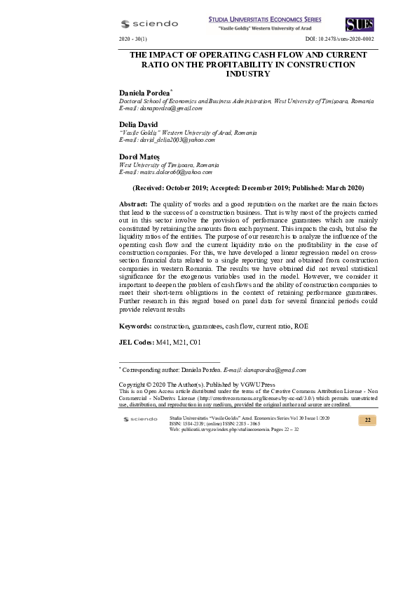 (PDF) The Impact of Operating Cash Flow and Current Ratio on the ...
