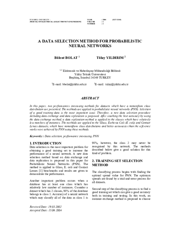 (PDF) A data selection method for probabilistic neural networks