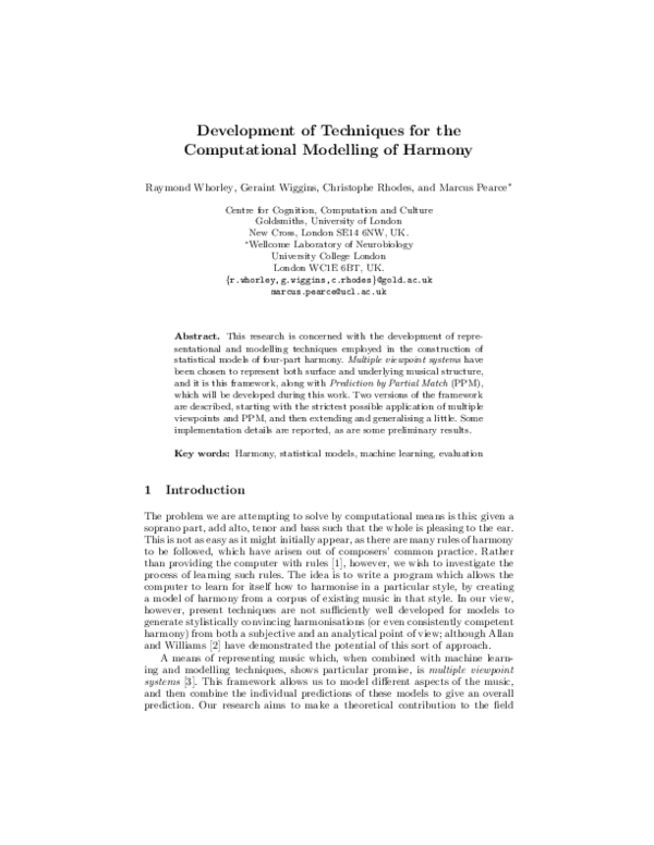 (PDF) Development of Techniques for the Computational Modelling of Harmony