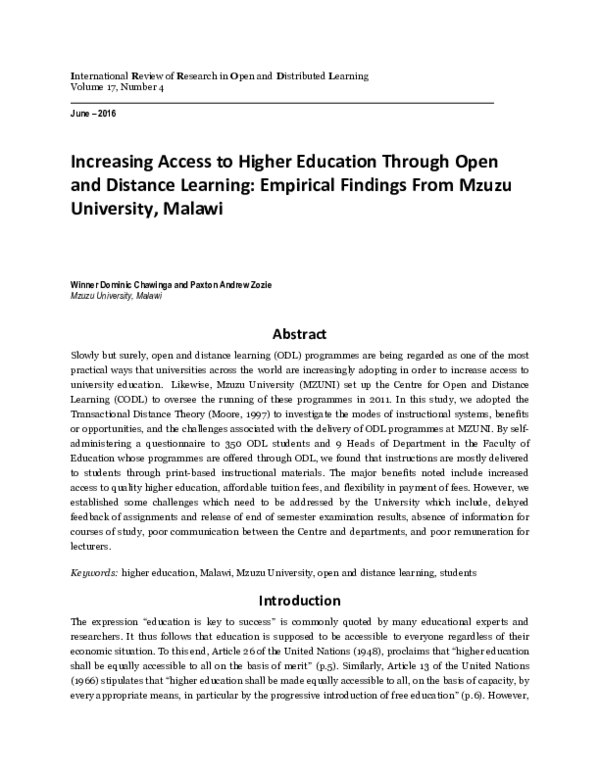 (PDF) Increasing Access to Higher Education Through Open and Distance ...