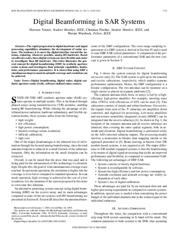(PDF) Digital beamforming in sar systems