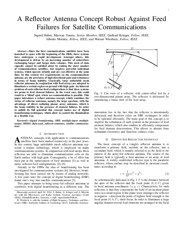 (PDF) A Reflector Antenna Concept Robust Against Feed Failures for
