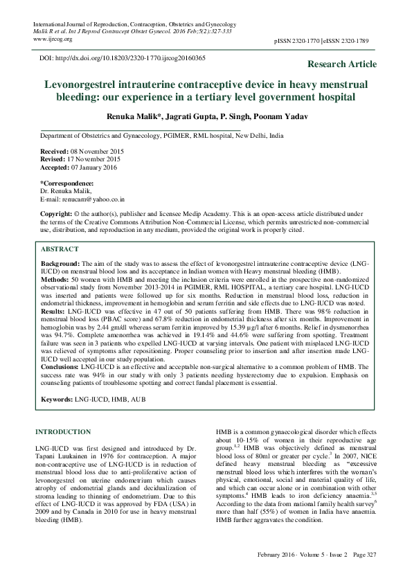 (PDF) Levonorgestrel intrauterine contraceptive device in heavy ...