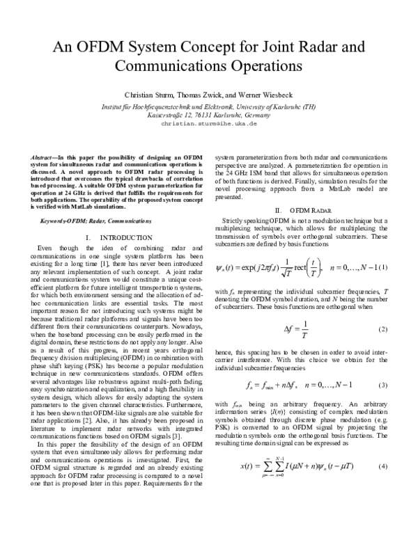 (PDF) An OFDM System Concept for Joint Radar and Communications Operations