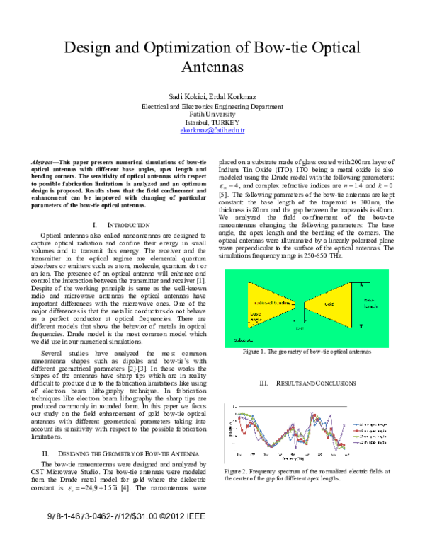 (PDF) Design and optimization of bow-tie optical antennas