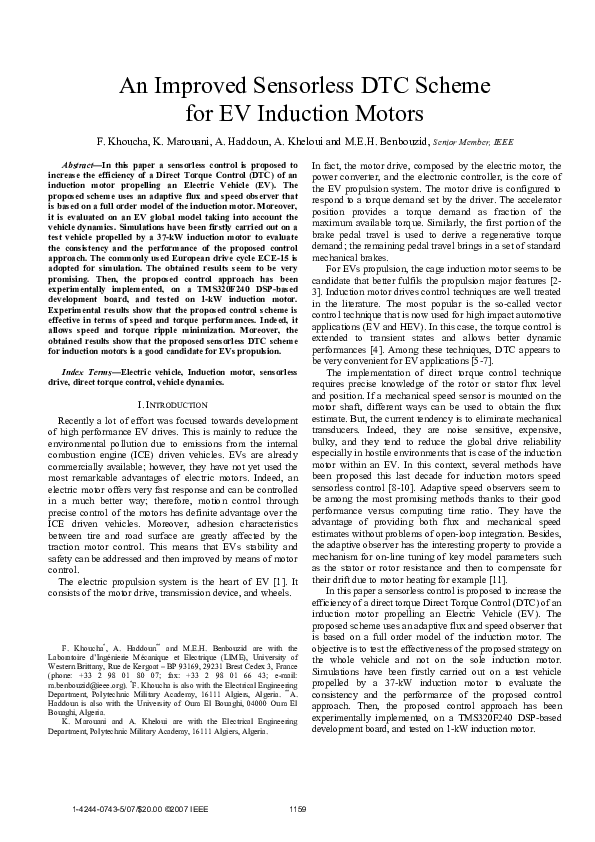 (PDF) An Improved Sensorless DTC Scheme for EV Induction Motors