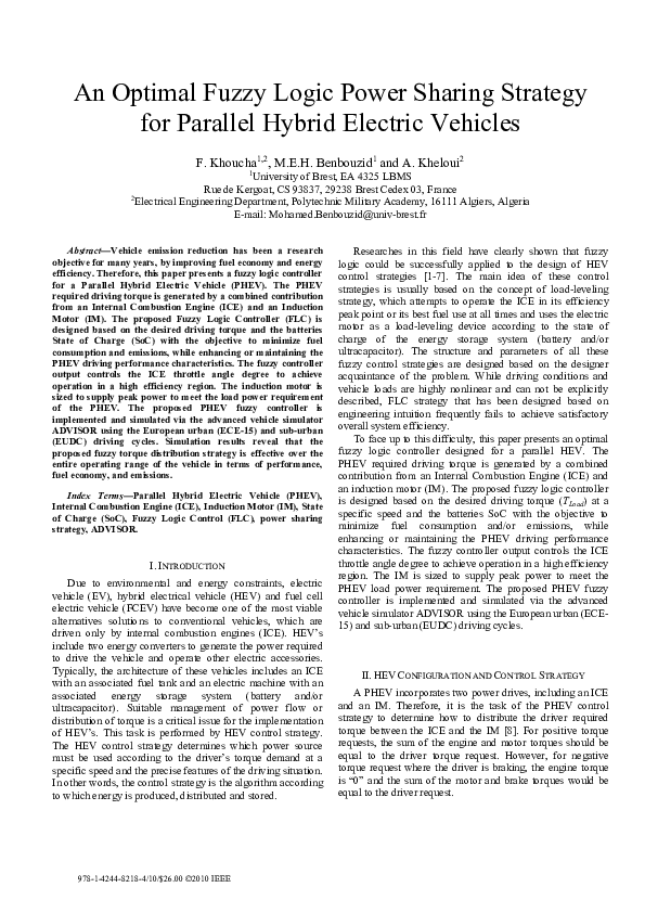(PDF) An optimal fuzzy logic power sharing strategy for Parallel Hybrid ...