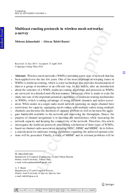 (PDF) Multicast routing protocols in wireless mesh networks: a survey