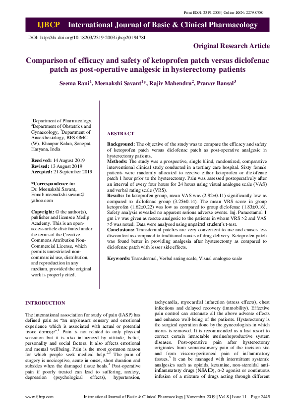(PDF) Comparison of efficacy and safety of ketoprofen patch versus ...