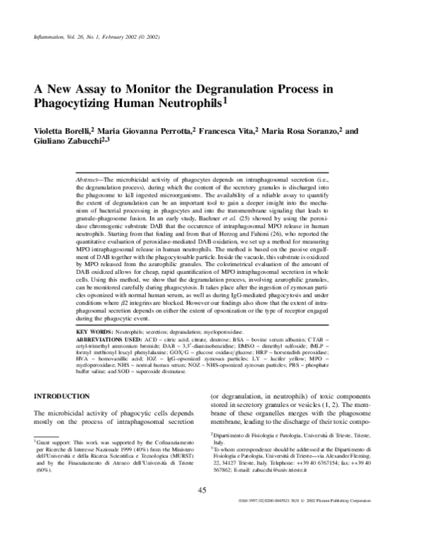 (PDF) A new assay to monitor the degranulation process in phagocytizing ...
