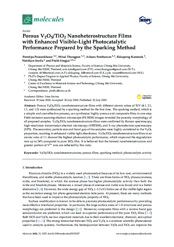 (PDF) Porous V2O5/TiO2 Nanoheterostructure Films with Enhanced Visible ...