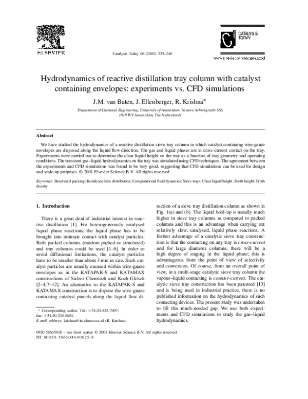 (PDF) Efficiencies of Sieve Tray Distillation Columns by CFD Simulation