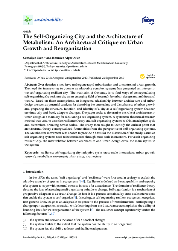 (PDF) The Self-Organizing City and the Architecture of Metabolism: An ...