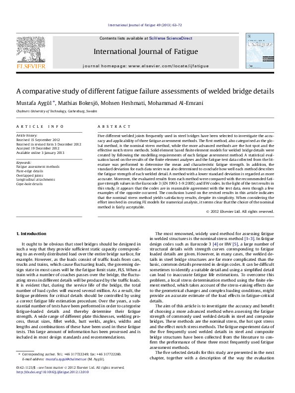 (PDF) A comparative study of different fatigue failure assessments of ...