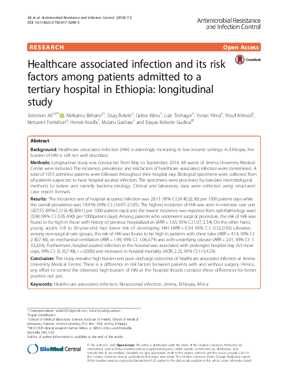 (PDF) Healthcare associated infection and its risk factors among ...