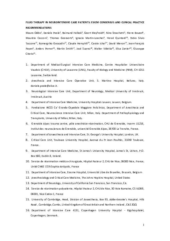 (PDF) Fluid therapy in neurointensive care patients: ESICM consensus ...
