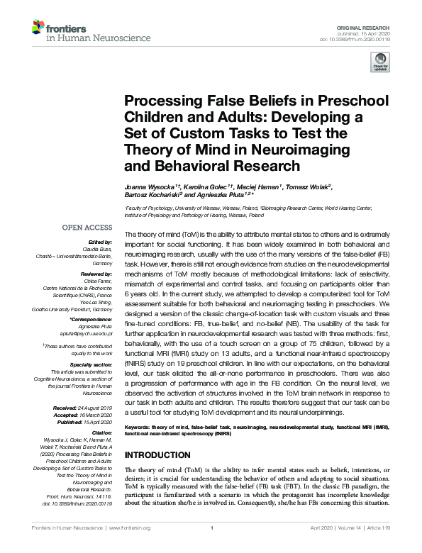 (PDF) Processing False Beliefs in Preschool Children and Adults ...
