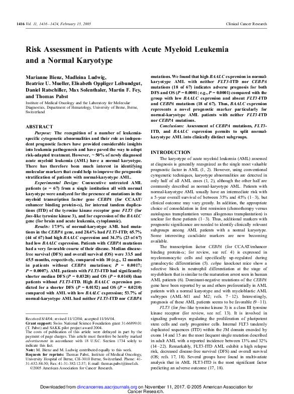 (PDF) Risk Assessment in Patients with Acute Myeloid Leukemia and a ...